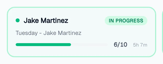 Route card: Jake Martinez in progress, 6 of 10 stops done